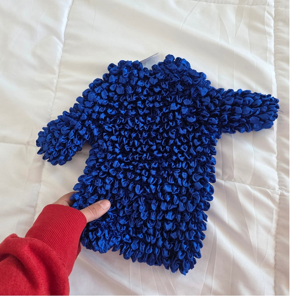 Blue Textured Popcorn‎ Knit Top Short Sleeve Casual Women's One Size y2k scrunch